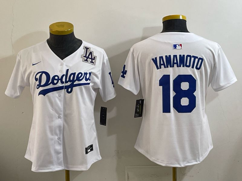 Women 2026 Nike Los Angeles Dodgers #18 Yamamoto White Game MLB Jersey 01->women mlb jersey->Women Jersey